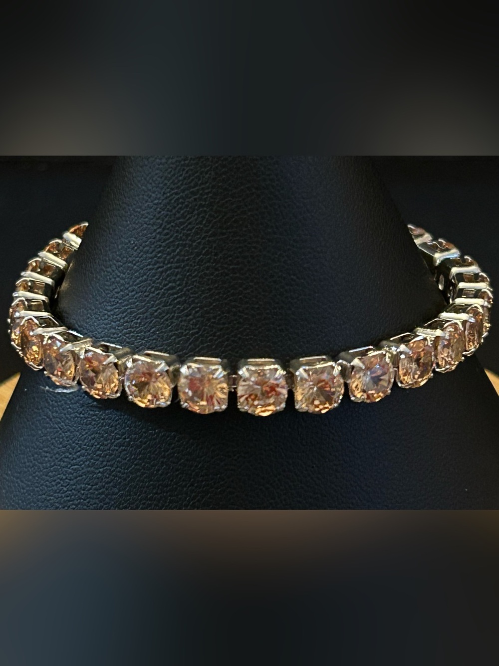 Golden Crystal Tennis Line Bracelet in Silver-Tone Prong-Set 7 Inches